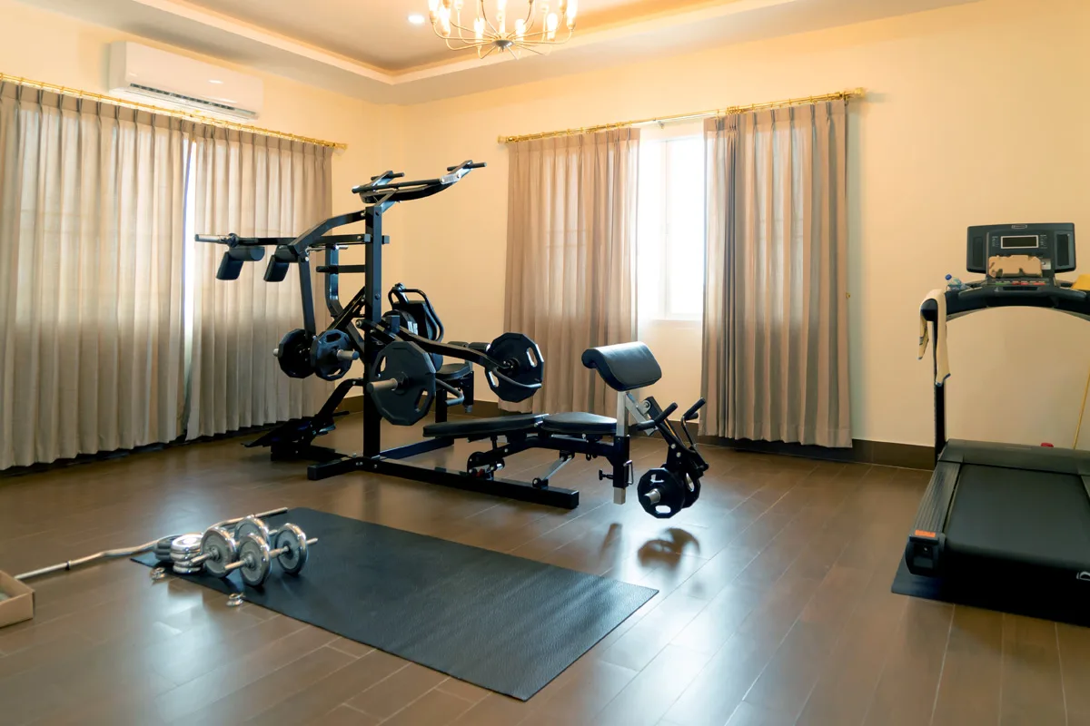 Home gym set up in an office room