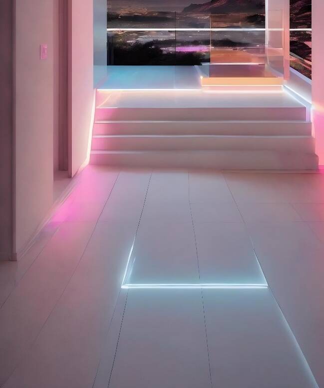 senzorna osvetljenja na belom podu u modernom enterijeru koji je u nivoima